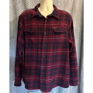 Orvis Heavy Flannel Shacket Deep Red & Navy Button front Size XL Outdoor Warm